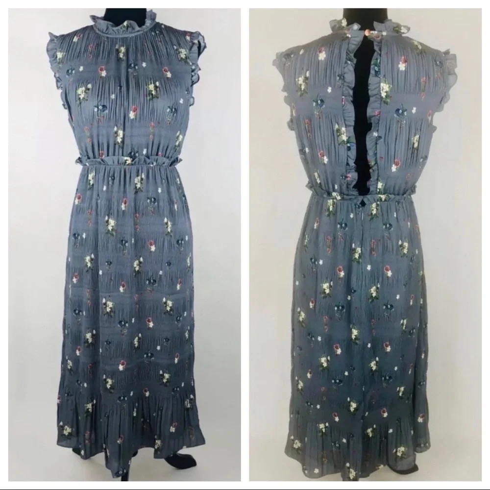 Ted Baker Gray Oracle Pleated Midi Dress Sz 2 or Small - Picture 2 of 10